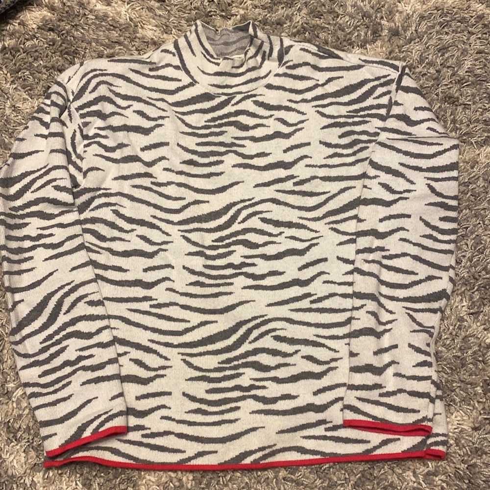 Anthropologie Small Lizzie Sweater White Zebra Gray Pink Pullover Top NWOT